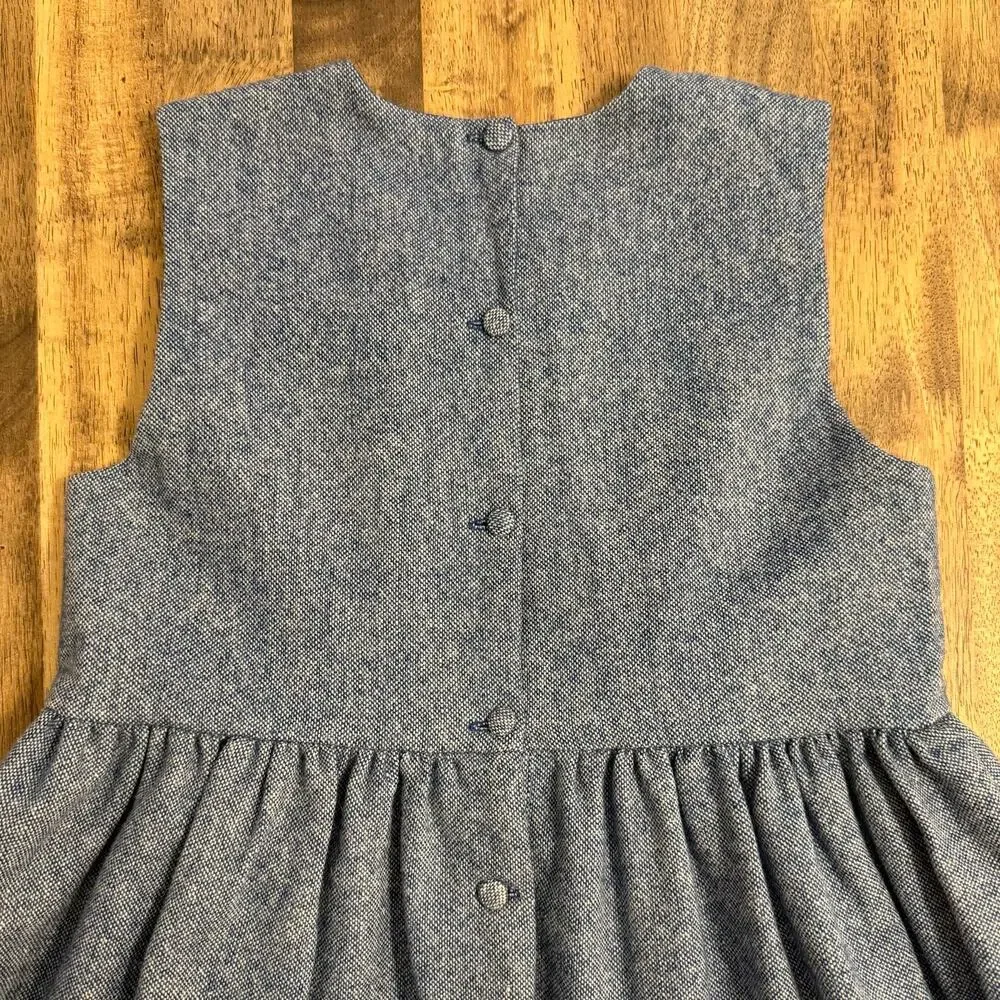 Strasburg Dress Wool Cottagecore Sleeveless Back Buttons Blue Girls Youth 10